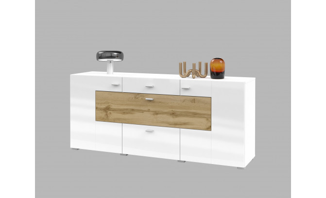 Комод COBY 247JMB26 2D2S Biały Połysk/Dąb Wotan